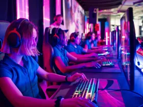 Drużyna e-sportowa prowadzi rozgrywkę w czasie zawodów