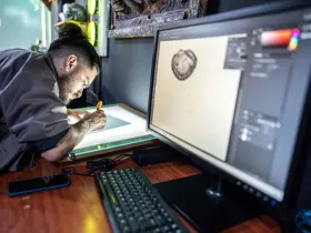 Mężczyzna rysuje projekt na kartce papieru