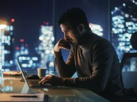 Mężczyzna pracujący przy laptopie