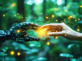 Dłoń robot i dłoń człowieka