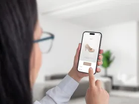 Kobieta kupująca buty korzystając ze smartfona