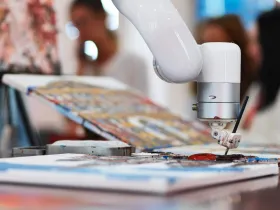 Ramię robota malujące na płótnie