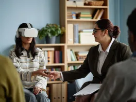 Kobieta w goglach VR podczas psychoterapii