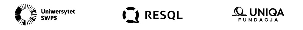logotypy Uniwersytetu SWPS, RESQL i Fundacji UNIQA